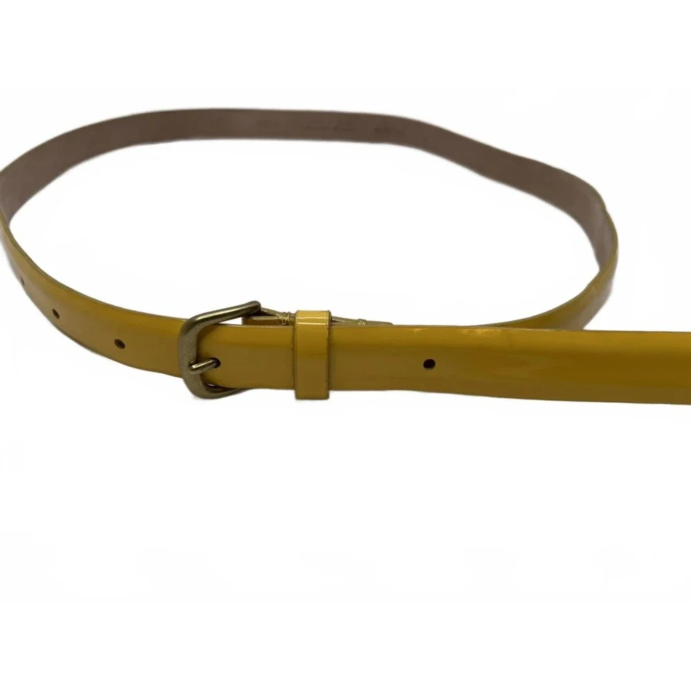 J Crew Yellow Patent Leather Belt 36" Inches Thin Dainty Bold Statement Accent - Picture 2 of 9